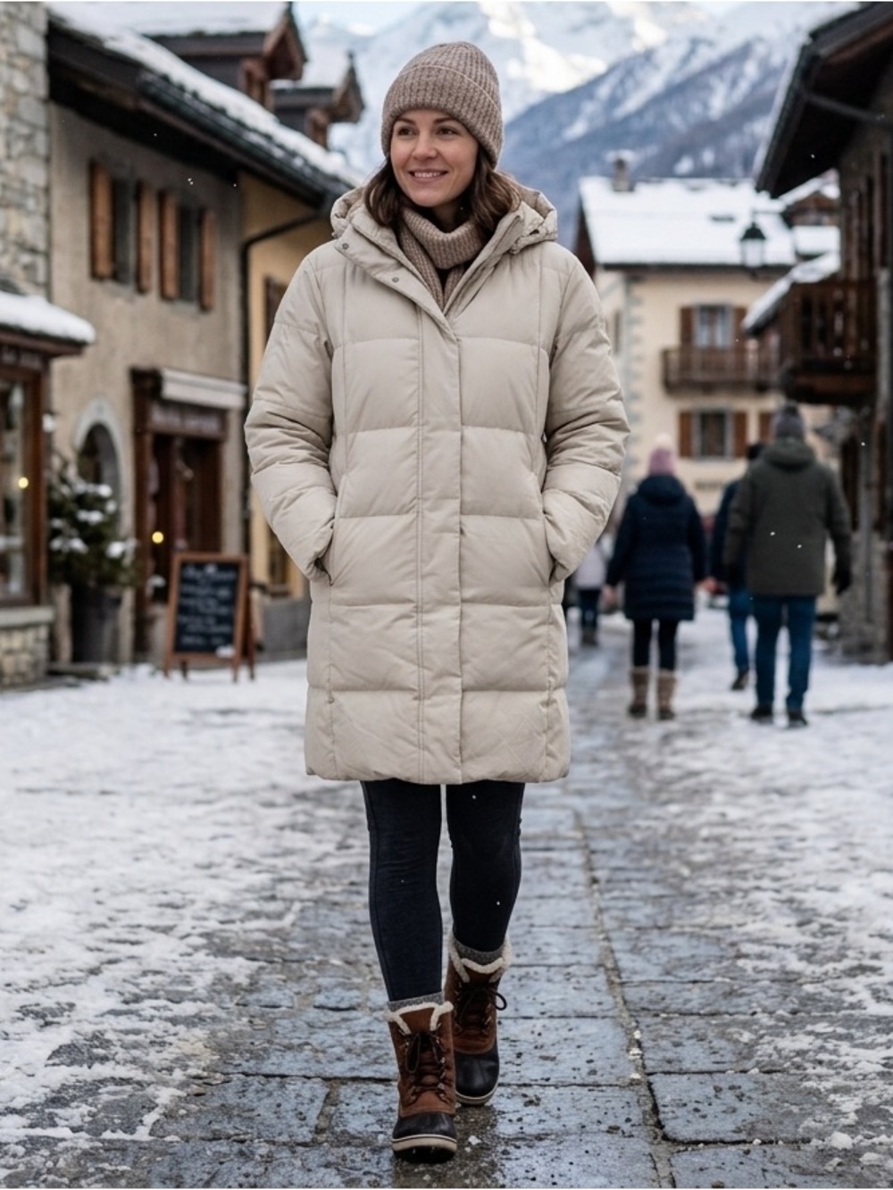 Pacific Trail Women's Cream Beige Long Puffer Coat with Hood Size M